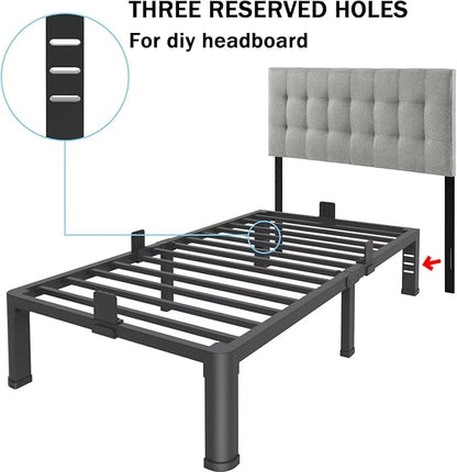 FUIOBYVV 18 Inch Twin XL Bed Frame with Rounded Corner and Headboard Hole Mattress Retainers 3500 LBS Metal Heavy Duty Steel Slats Support No Box Spring Needed Platform Noise Free Easy Assembly
