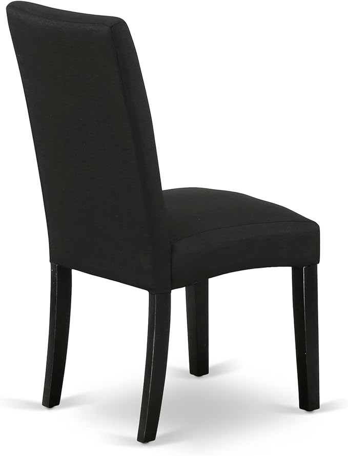 East West Furniture V627DR124-9 9 Piece Dining Set Includes a Rectangle Dining Room Table with V-Legs and 8 Black Color Linen Fabric Upholstered Parson Chairs, 40x72 Inch, Multi-Color