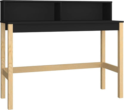 Manhattan Comfort Bowery 47 Inch Mid Century Modern Home Office Desk, Study Table or Entryway Furniture with 2 Cubbies and Rustic Wood Base, 24 inch, Black/Oak