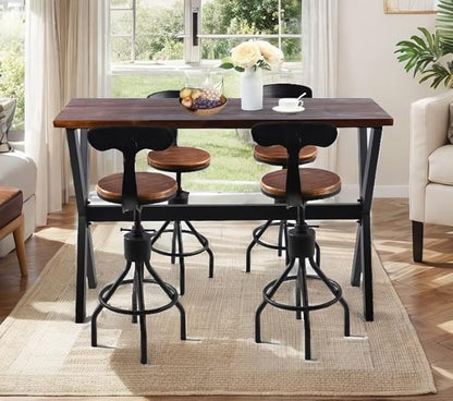 Bar Table, 63"L×41.33"H Bar Height Pub Table High Top Rectangular Sofa Console Table Kitchen Dining Coffee Table, for Narrow Space, Living Room, Indoor, Rustic Brown Wood, Industrial Black Metal