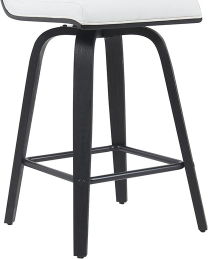 Armen Living Vienna Modern Swivel 26" Counter Height Barstool with White Faux Leather and Black Wood Finish