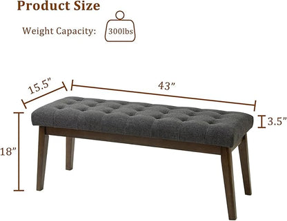 End of Bed Bedroom Bench, Linen Upholstered Tufted Bench for Bedroom End of Bed with Solid Wood Legs for Bedroom Living Room Entryway(Dark Gray)