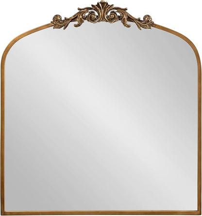 Kate and Laurel Arendahl Ornate Traditional Square Arched Mirror; 28 x 30; Antique Gold; Decorative Baroque Style Arch Vintage Mirror with Wide Frame and Ornamental Crown