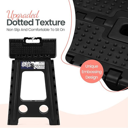 Delxo Folding Step Stool 17.5 Inch Non-Slip Foldable Stools Up to 300 LBS Kitchen Collapsible Fold Up Stepping Stool with Dotted 1 Pack Black