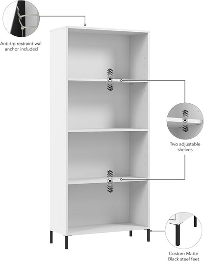 Bush Furniture Essence 4 Shelf Bookcase in White | Organizers and Shelves for Home Office Workspace, Living Room, Entryway, Bedroom, and Mudroom