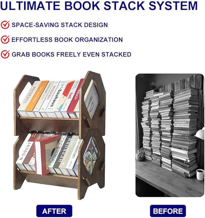 2 Pack Desktop Bookshelf, Stackable Book Organizer with Handle, Storage Rack for CD/Magazine/File Folder, Portable Small Bookshelf for Study, Living Room, Kid's Room, No Nails, Medium Size
