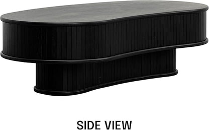 NTC Ripple DOU Coffee Table, Modern Wooden Double-Layer Center Table, Vertical Groove Design, Stylish Living Room Decor, Minimalist Style for Home and Office, Easy Assembly - Burnt Black