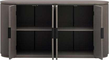 Merax 63" Large Sideboard, Vertical Striped Storage Cabinet with 4 Door, Metal Handles, Adjustable Shelf, Suitable for Study, Entryway and Living Room, Brown