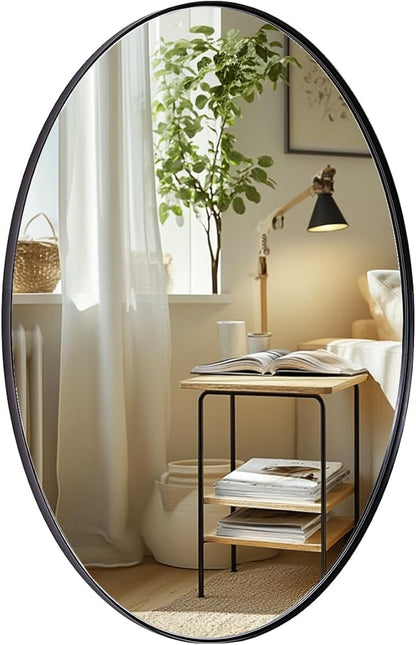 ANDY STAR Black Oval Mirrors for Bathroom, 22x30 Inch Matte Black Stainless Steel Metal Framed Oval Wall Mirror, Modern Vanity Mirror Wall Mount Horizontal or Vertical