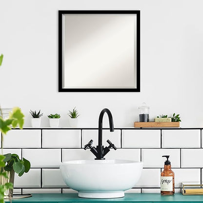 Amanti Art Black Bathroom Mirror for Over Sink, 22x22 Jet Black Square Vanity Mirror, Medium Modern Contemporary Frame, Hangs Horizonally and Vertically, Bathroom Wall Decor, Beveled Edge