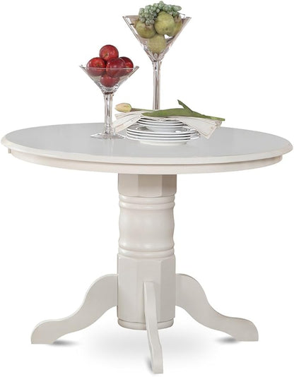 East West Furniture SHEN3-LWH-06 3 Piece Dining Set Contains a Round Kitchen Table with Pedestal and 2 Dark Shitake Linen Fabric Parson Dining Chairs, 42x42 Inch, Linen White