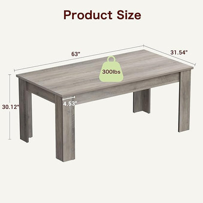 Dining Table for 4-6, 63" Wood Farmhouse Large Kitchen Table with Strong 4 Triangle Legs, Rectangular Dining Room Dinner Table with Sturdy Extra Support for Kitchen, Apartment, Retro Gray