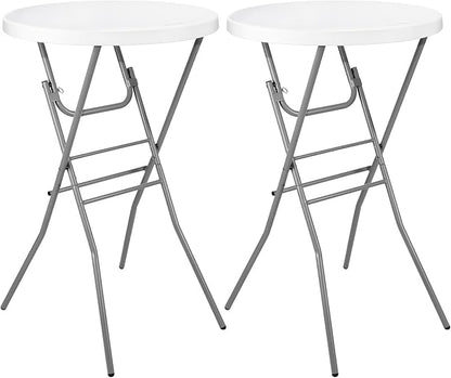 Cocktail Table 28in Folding Round High Top Indoor Outdoor with Removable Legs, Tall Bistro Foldable Bar Height Table for Parties, Patio, Backyard, Dining, Wedding, White- 2PCS