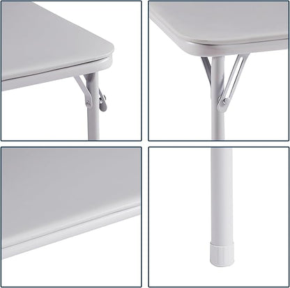 VECELO Portable Folding Card Table Square and Chair Set (5pc) with Collapsible Legs & Vinyl Upholstery, Metal, Grey