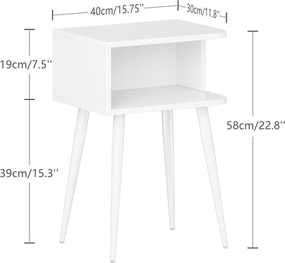 White Nightstand Set of 2, Small Bed Side Table for Small Spaces, Mid Century Modern Nightstand End Table with Open Storage, Side Table for Bedroom Living Room, MLBZ20W-2