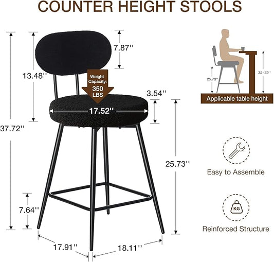 HOMMPA Counter Height Swivel Bar Stools Set of 4 Boucle Barstools 26'' Upholstered Modern Counter Barstools with Back Metal Legs Bar Stools Chairs for Kitchen Counter Island Black