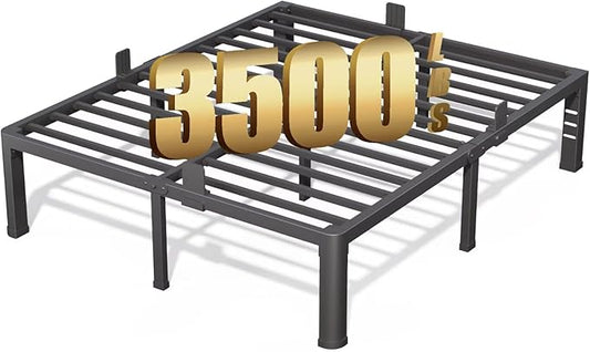 FUIOBYVV 16 Inch Full Bed Frame with Rounded Corner and Headboard Hole Mattress Retainers 3500 LBS Metal Heavy Duty Steel Slats Support No Box Spring Needed Platform Noise Free Easy Assembly