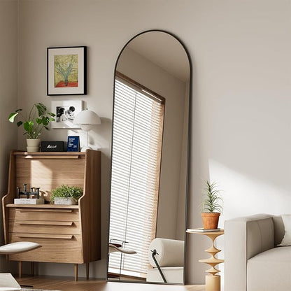 Koonmi 21x56 inch Arched Full Length Mirror, Black Large Floor Mirror with Aluminum Alloy Frame, Standing Hanging or Leaning Wall-Mounted Full Body Mirror for Living Room and Bedroom