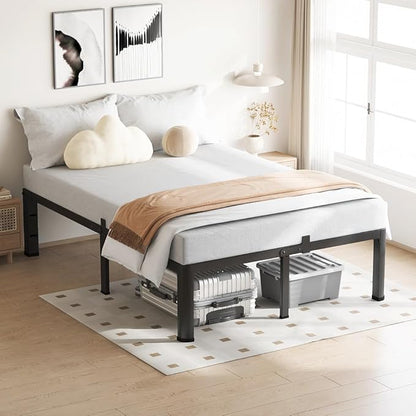 18 Inch Full Size Bed Frame, 3500Lbs Heavy Duty Metal Platform with Round Corner Legs Mattress Slide Stopper, Steel Slat Support No Box Spring Needed, Noise Free, Non-Slip, Easy Assembly