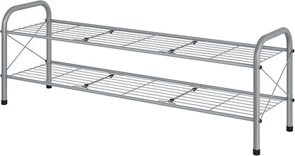 Hoctieon 2 Tier Shoe Rack for Closet, Durable Mesh Style Shoe Rack, Entryway Shoe Shelf, Shoe Storage Organizer for Hallway, Bedroom, Living Room, Wardrobe, Grey