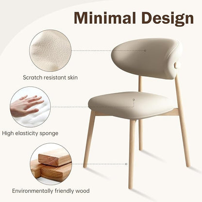 Upholstered Dining Chairs Set of 2,Mid Century Modern Kitchen Chairs with Back and Wood Frame,Faux Leather Dinner Chairs (Light Khaki + Original Wood Legs, Set of 2)