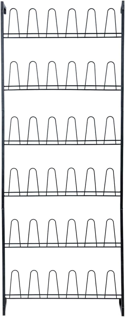 MyGift 70 Inch Black Metal Shoe Organizer for Entryway, Wall Mounted Shoe Rack for Closet with 36 Hooks, Holds up to 18 Pair