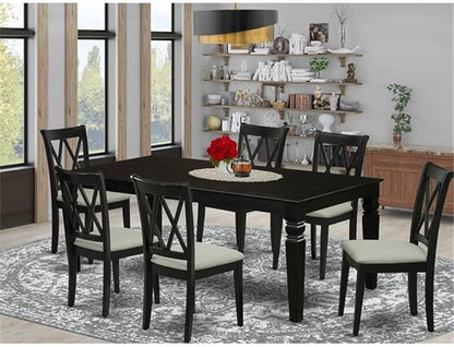 East West Furniture LGCL7-BLK-C 7 Piece Kitchen Table & Chairs Set Consist of a Rectangle Butterfly Leaf Dining Table and 6 Linen Fabric Upholstered Chairs, 42x84 Inch, Black