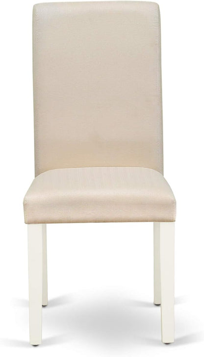 East West Furniture MZBA3-LWH-01 3 Piece Dining Room Table Set Contains a Rectangle Kitchen Table with Dropleaf and 2 Cream Linen Fabric Parson Dining Chairs, 36x54 Inch, Linen White