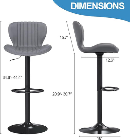 Shintenchi Bar Stools Set of 2 Modern Swivel Bar Chairs, Counter Height Faux Leather Metal Barstools, Upholstered Island Chairs with Back and Footrest, Gray