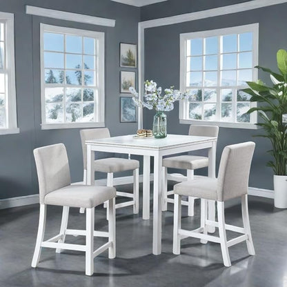Dining Table Set for 4, Counter Height, Square, White - Easy to Assemble, Includes 4 Upholstered Chairs for Living, Dining, Guest Room