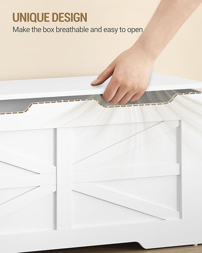 47.2" Storage Chest, Extra Large Storage Trunk with 2 Safety Hinges, Wooden Box Bench, Lift-Top Organizer Chest, Shoe Bench for Entryway, Bedroom, Living Room, White SB13403X