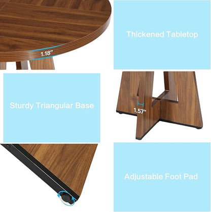 47" Round Dining Table for 4-6, Modern Dinner Table Farmhouse Round Small Kitchen Tables with Wooden Cross Base for Dining Room, Kitchen, Living Room, Vintage Brown