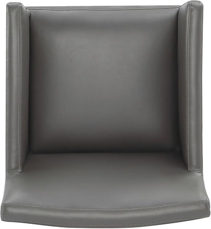 Manhattan Comfort Anna Square Modern Dining Chair with Arms, Head-to-Toe Faux Leather Upholstered Accent Armchair with Plastic Foot Padding, Set of 2, Pewter