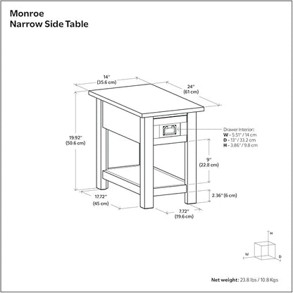 SIMPLIHOME Monroe SOLID ACACIA WOOD 14 inch Wide Rectangle Rustic Narrow Side Table in Farmhouse Grey for the Living Room and Bedroom
