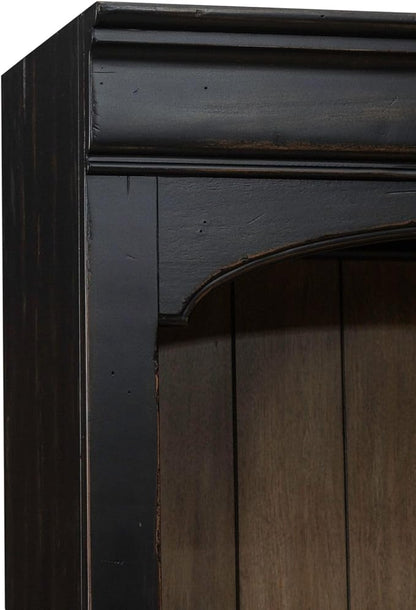 Liberty Furniture Meritage 2 Piece Bunching Bookcase Set for Home Office Touch LED Light- Aged Charcoal w/Rub Thru & Caramel