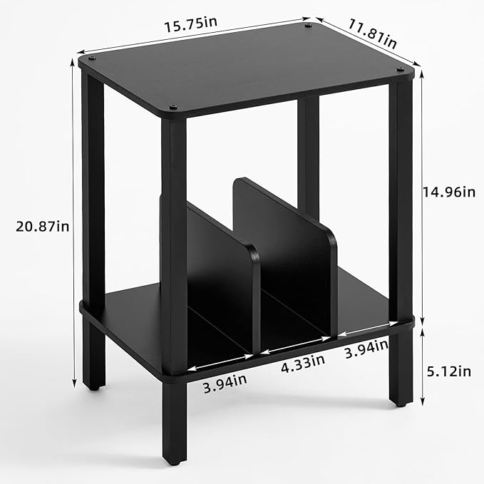LELELINKY 2-Tier Bamboo Record Player Stand Set of 2 with Vinyl Record Storage up to 100 Albums, Boho Bedroom Record Holder and Multi-Functional End Table for Living Room, Black
