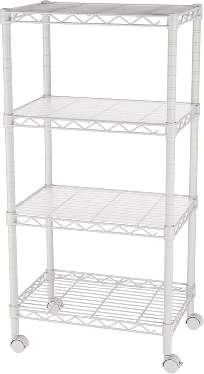SINGAYE 4 Small Shelves Storage Shelf Wire Shelving Unit Metal Shelf Adjustable Organizers Storage Shelving with Wheels for Bathroom Laundry Room Kitchen Pantry
