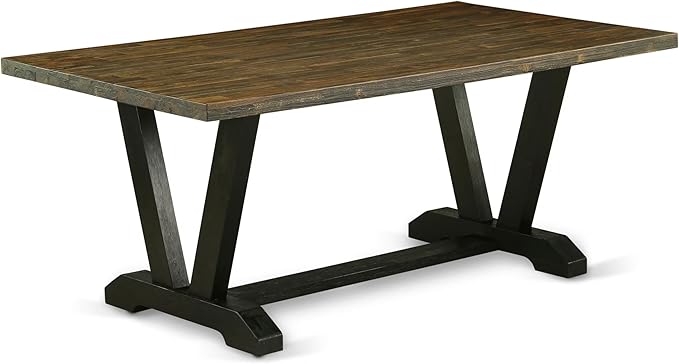 East West Furniture V677MZ606-5 5 Piece Kitchen Table & Chairs Set Includes a Rectangle Dining Room Table with V-Legs and 4 Shitake Linen Fabric Upholstered Chairs, 40x72 Inch, Multi-Color