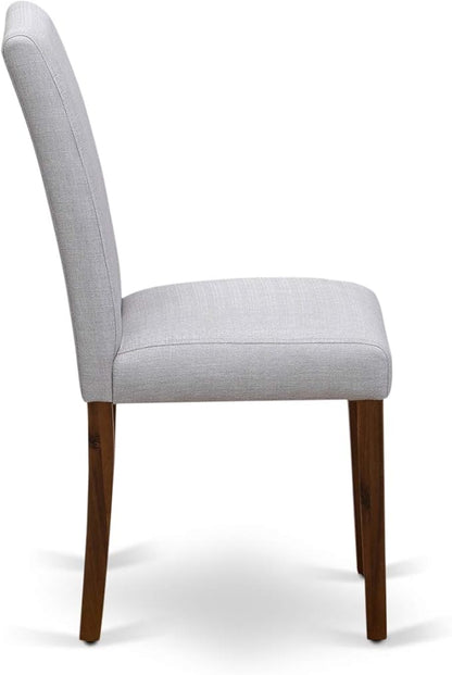 East West Furniture DMAB3-AWA-05 3 Piece Dinette Set for Small Spaces Contains a Round Dining Table with Dropleaf and 2 Grey Linen Fabric Parson Dining Chairs, 42x42 Inch, Walnut