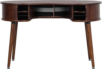 NTC Ripple Desk, Modern Wooden Writing Desk with Two Hidden Drawers, Stylish Vertical Groove Design, Home Office Workstation, Minimalist Study Table, Easy Assembly - Dark Walnut