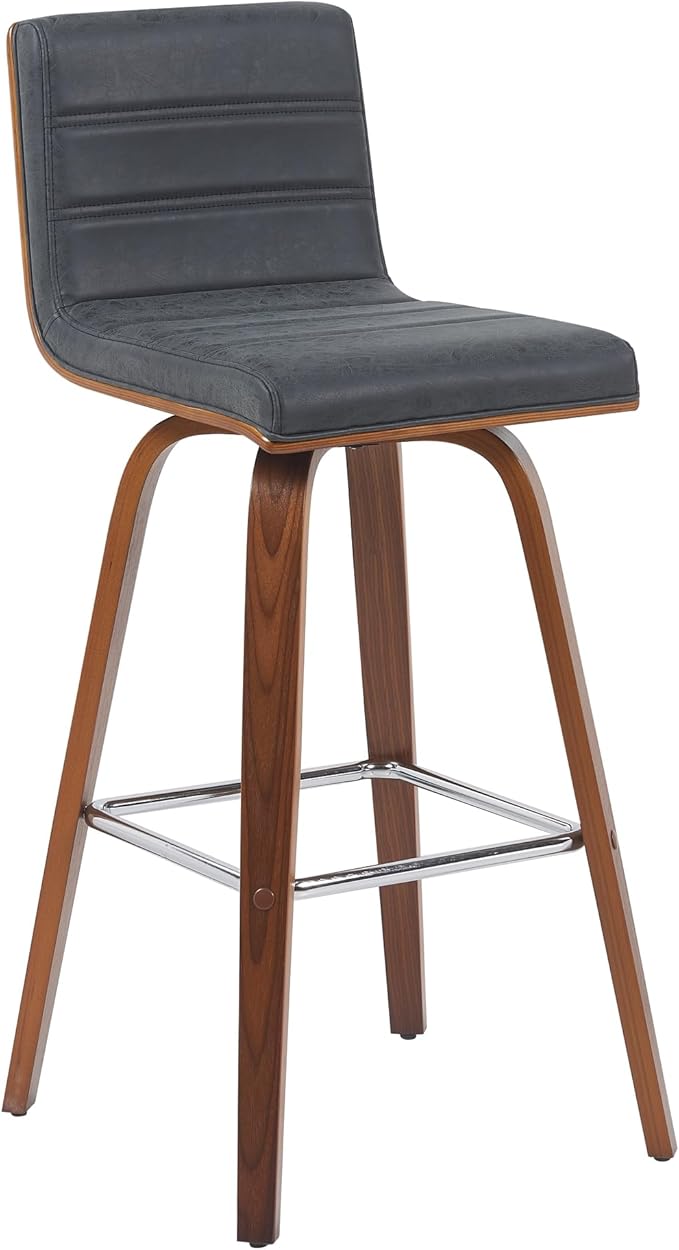 Vienna Modern Swivel Bar Height Stool with Vintage Black Upholstered Seat and Walnut Finished Wood Frame Set of 3