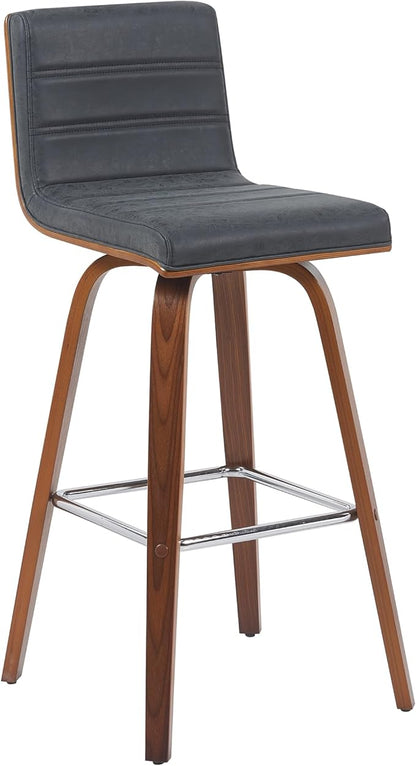Vienna Modern Swivel Bar Height Stool with Vintage Black Upholstered Seat and Walnut Finished Wood Frame Set of 3