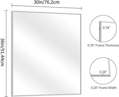YIROMAN Bathroom Mirror 30"x36", Brushed Silver Bathroom Mirror for Over Sink with Aluminum Frame, Rectangular Vanity Mirror with Right Angles, Wall Mirror Hangs Horizontal or Vertical, Shatterproof