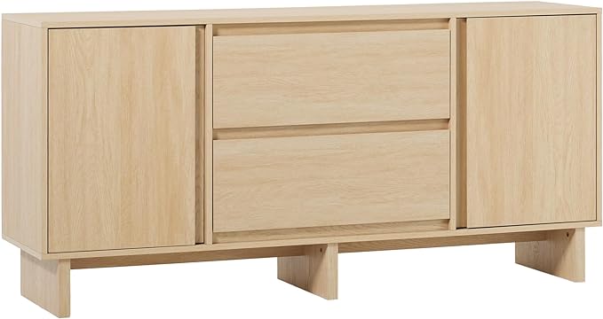 Walker Edison Modern Beveled 2-Door, 2-Drawer Sideboard, 63 Inch, Coastal Oak