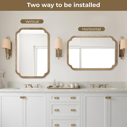 WallBeyond 24" x 36" Rounded Corner Arch Wall Mirror with Wood Frame for Entryway, Living Room or Bedroom Home Decor - Light Woodgrain, Honey-Colored