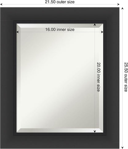 Amanti Art Black Bathroom Mirror for Over Sink, 26x22 Sloped Black Rectangle Vanity Mirror, Small Modern Contemporary Frame, Hangs Horizonally and Vertically, Bathroom Wall Decor, Beveled Edge