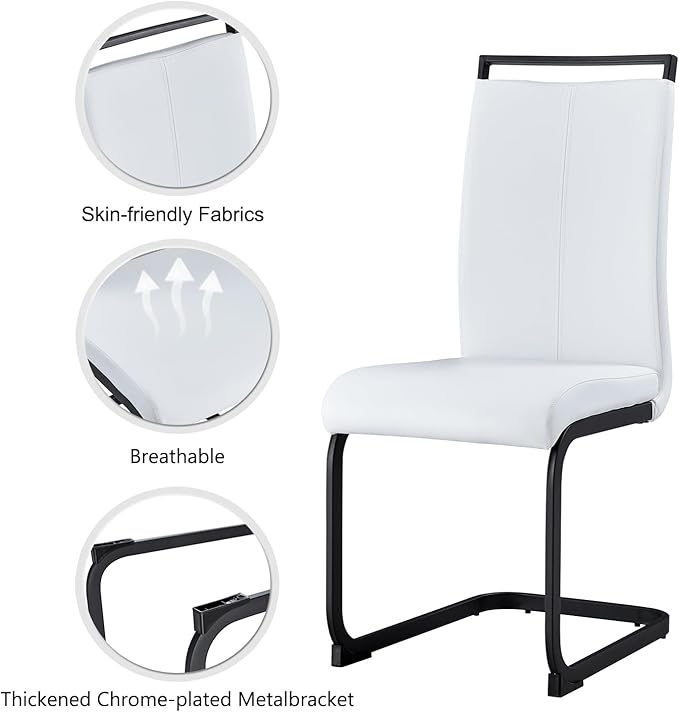 Modern Dining Chairs Set of 6,High Back Kitchen Chairs,Side Room Chair with Black Powder Coating Metal Legs,Easy to Clean Upholstered Dining Chairs,Ideal for Living Room(White Chairs)