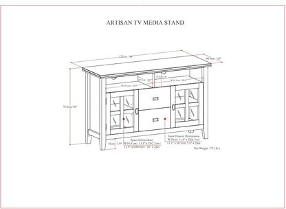 SIMPLIHOME Artisan SOLID WOOD 48 Inch Wide Contemporary TV Media Stand in Russet Brown for TVs up to 55 Inches, For the Living Room and Entertainment Center