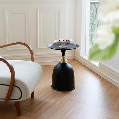 Small Round Pedestal Side Table for Small Spaces, Modern Black Couch End Tables Living Room Corner Drink Table, Unique Circle Metal Accent Martini Tables for Sofa, Recliner, Bedroom