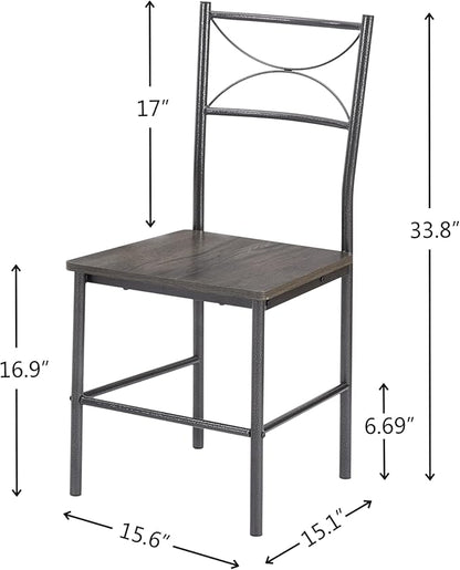 JOIN IRON 3-Piece Metal and Wood Indoor Modern Square Dining Table Furniture Set for Kitchen, Dining Room, Dinette, Breakfast Nook w/ 2Chairs - Gray